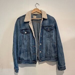 Gap Denim Trucker Boyfriend Womens Jacket Sherpa Size Large Cotton
